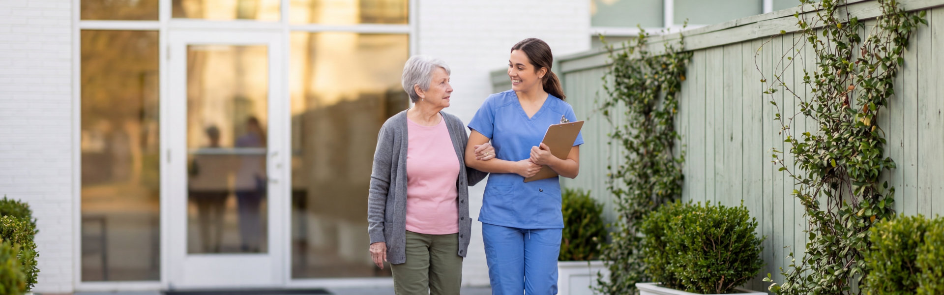 assisting an elderly woman
